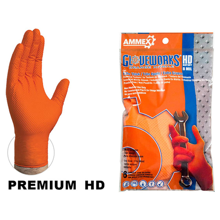 Gloveworks One Size Orange Gloveworks Nitrile Latex Free Disp Gloves 8Ml, PK 6 GWHD6PKORG
